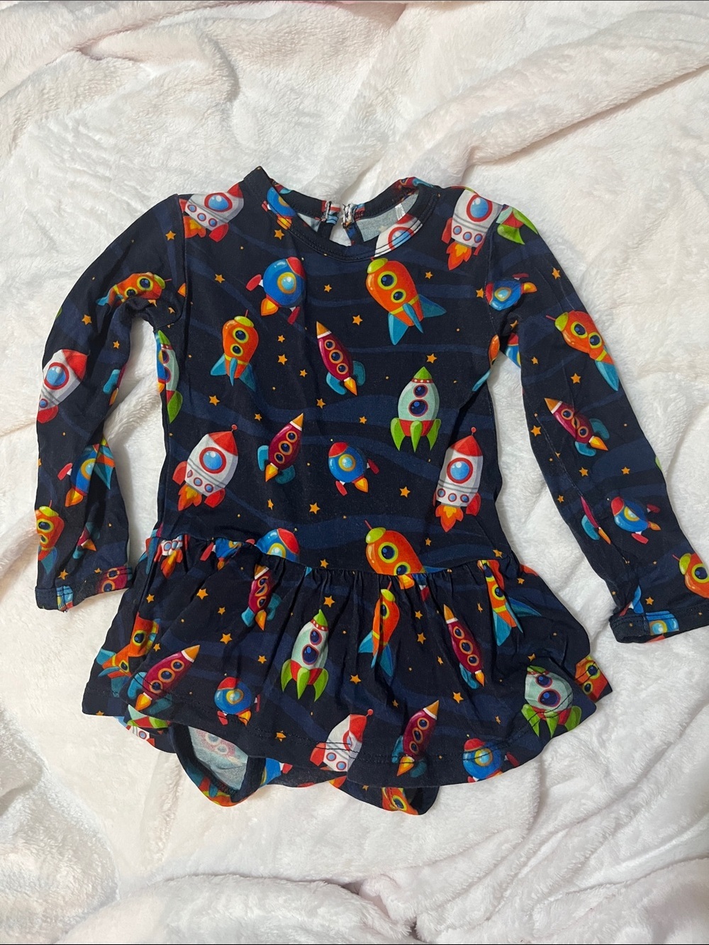 Little Bum Bums Navy Rocket-Print Baby Dress - 6-12 Months